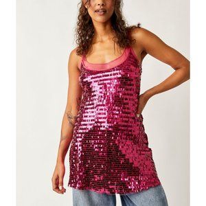 Free People Pink Sequin Tank Chemise